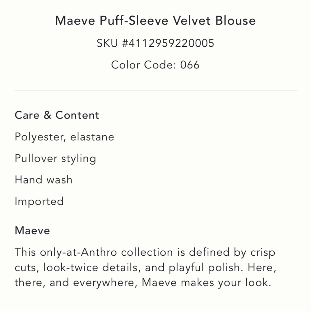 ✨ Anthropologie Puff-Sleeve Velvet Blouse Sz XL - Picture 5 of 5